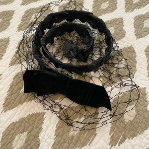 Vintage Fascinator w/ Partial Birdcage Veil Black